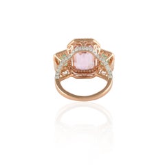 Semi Gemstone and Emerald Cocktail Ring with Diamonds in 18k Solid Rose Gold
