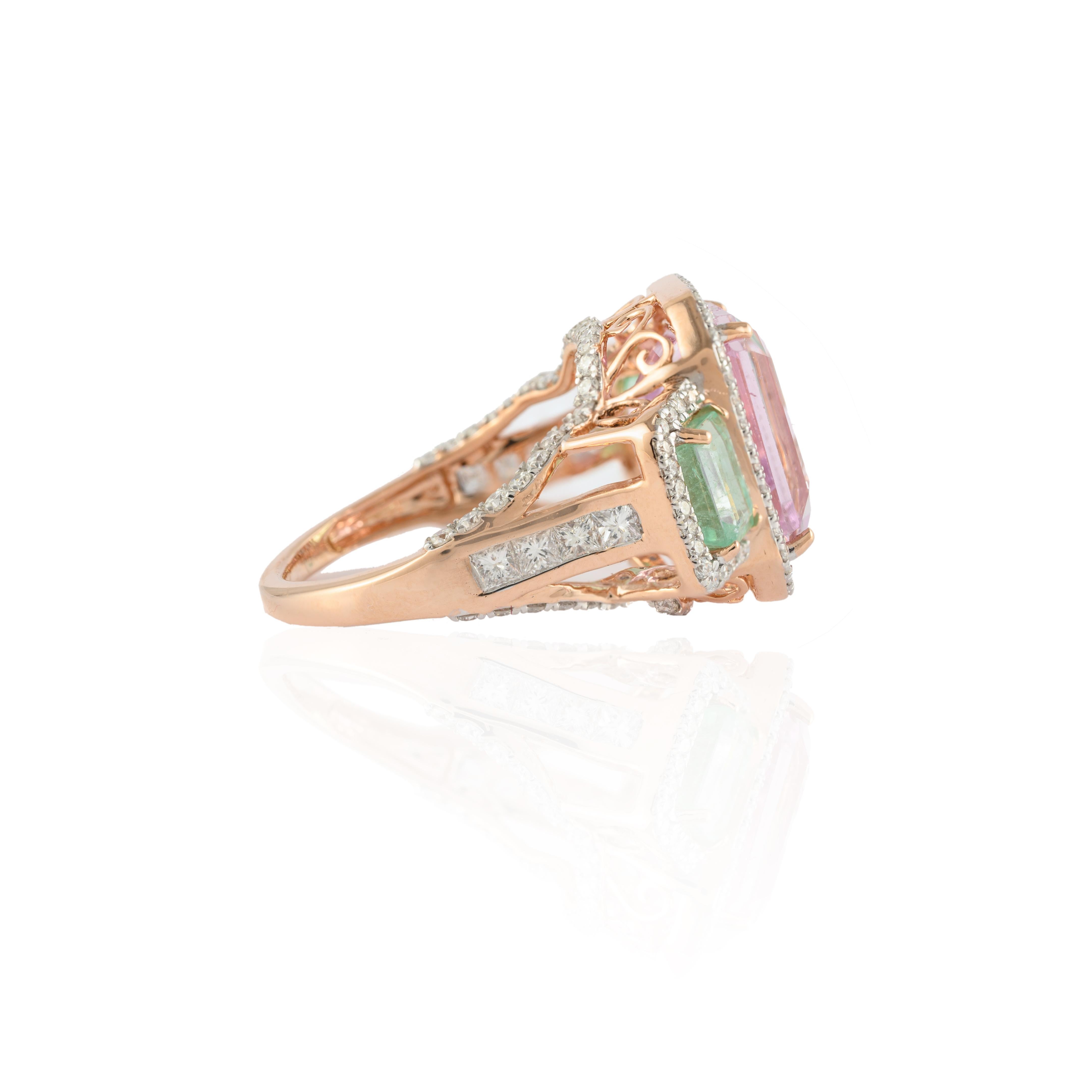 For Sale:  Semi Gemstone and Emerald Cocktail Ring with Diamonds in 18k Solid Rose Gold 4