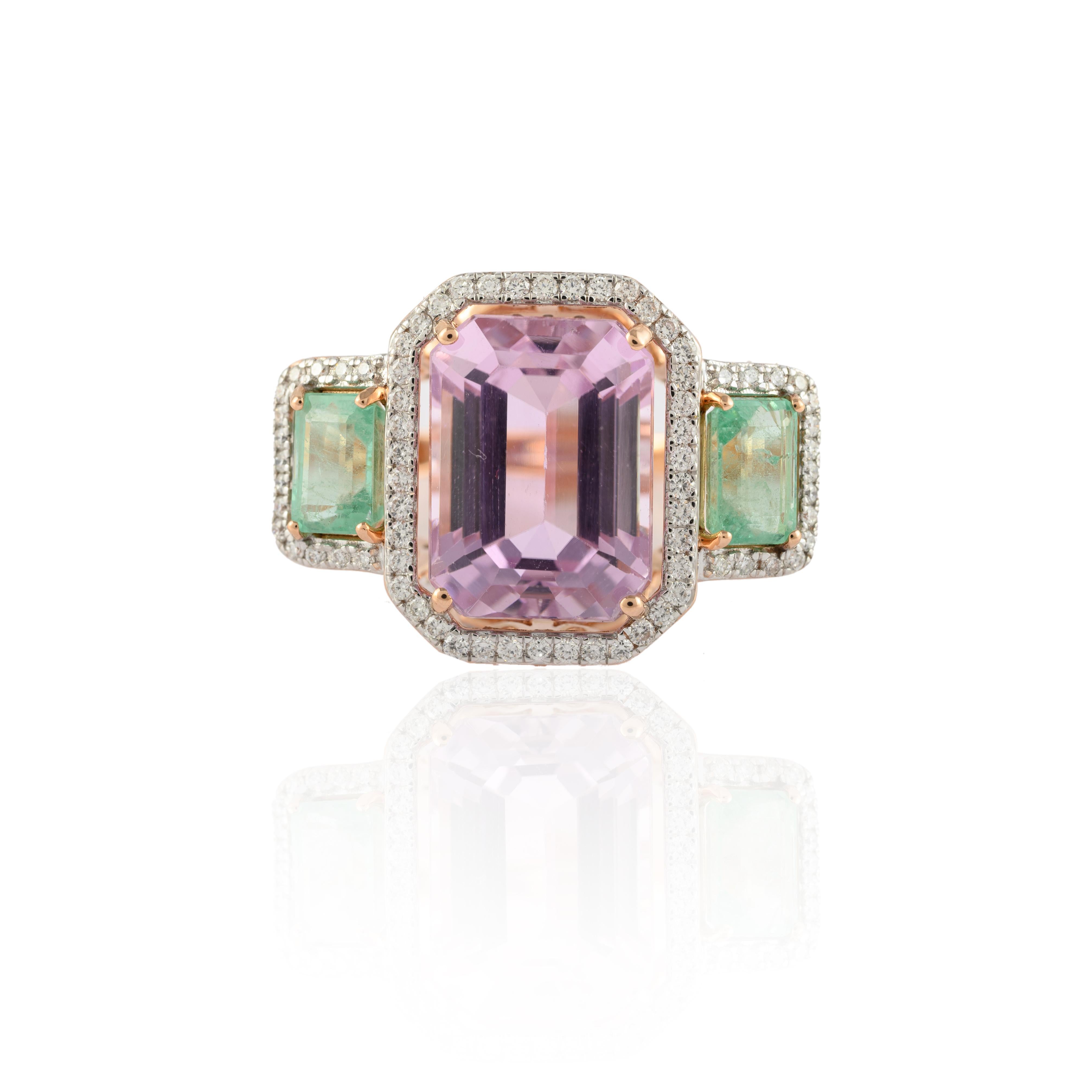 For Sale:  Semi Gemstone and Emerald Cocktail Ring with Diamonds in 18k Solid Rose Gold 6