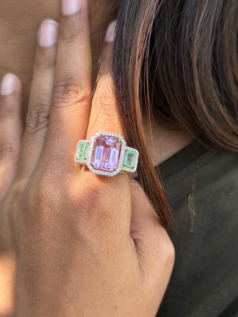 For Sale:  Semi Gemstone and Emerald Cocktail Ring with Diamonds in 18k Solid Rose Gold 3