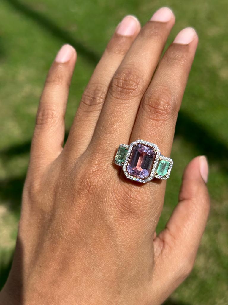 For Sale:  Semi Gemstone and Emerald Cocktail Ring with Diamonds in 18k Solid Rose Gold 8