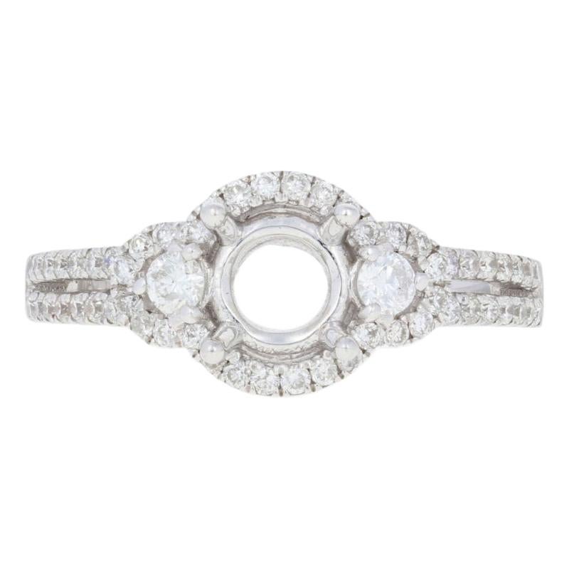 Semi-Mount Engagement Halo Ring, 18 Karat Gold for Center Diamonds .50 Carat