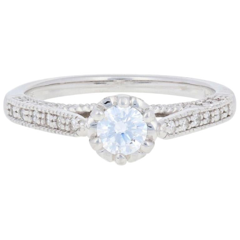 Semi-Mount Engagement Ring, 14 Karat White Gold Center .33 Carat For Sale