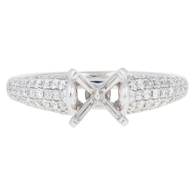 Semi-Mount Engagement Ring, 14 Karat White Gold for Center with Diamonds