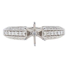 Semi-Mount Engagement Ring, 14k Gold for Center Milgrain w/ Diamonds