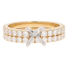 Semi-Mount Engagement Ring and Wedding Band, 18 Karat Gold Diamonds 1.27 Carat