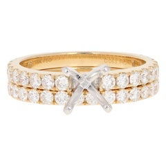 Semi-Mount Engagement Ring and Wedding Band, 18 Karat Gold Diamonds 1.27 Carat