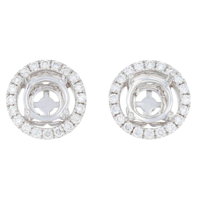 Semi-Mount Halo Earrings, 14 Karat Gold Pierced Studs Diamond Accents .63 Carat