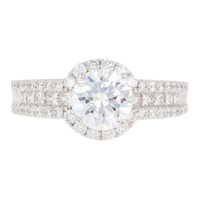 Semi-Mount Halo Engagement Ring, 18 Karat Gold Diamonds Princess .86 Carat