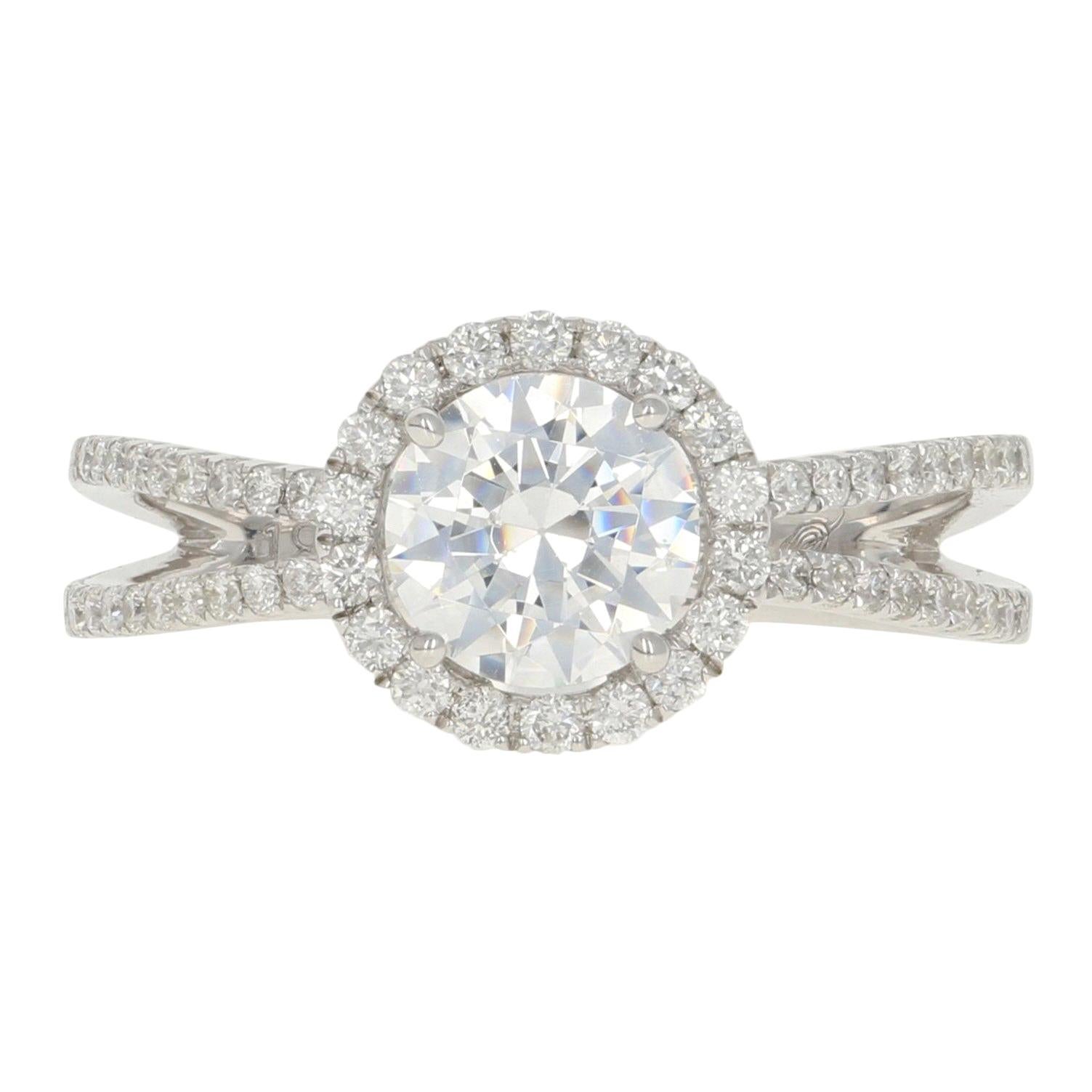 Semi-Mount Halo Engagement Ring, 18 Karat Gold for Solitaire .47 Carat For Sale