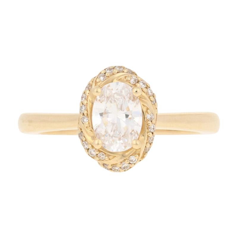 Semi-Mount Halo Ring 14 Karat Yellow Gold for Oval Center with Diamonds For Sale