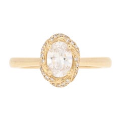 Semi-Mount Halo Ring 14 Karat Yellow Gold for Oval Center with Diamonds