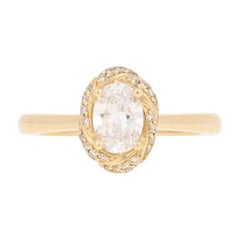 Retro Semi-Mount Halo Ring 14 Karat Yellow Gold for Oval Center with Diamonds