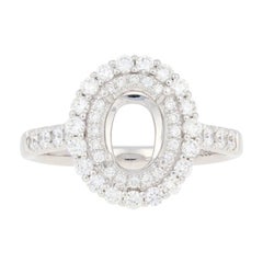 Semi-Mount Halo Ring 18 Karat Gold for Oval Center with Diamonds .68 Carat