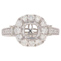 Semi-Mount Halo Ring 18k Gold Cushion or Round with Diamond Accents .88 Carat