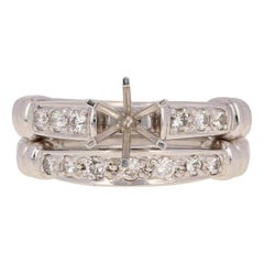 Semi-Mount Ring and Wedding Band Set, 18 Karat Gold with Diamond Accents