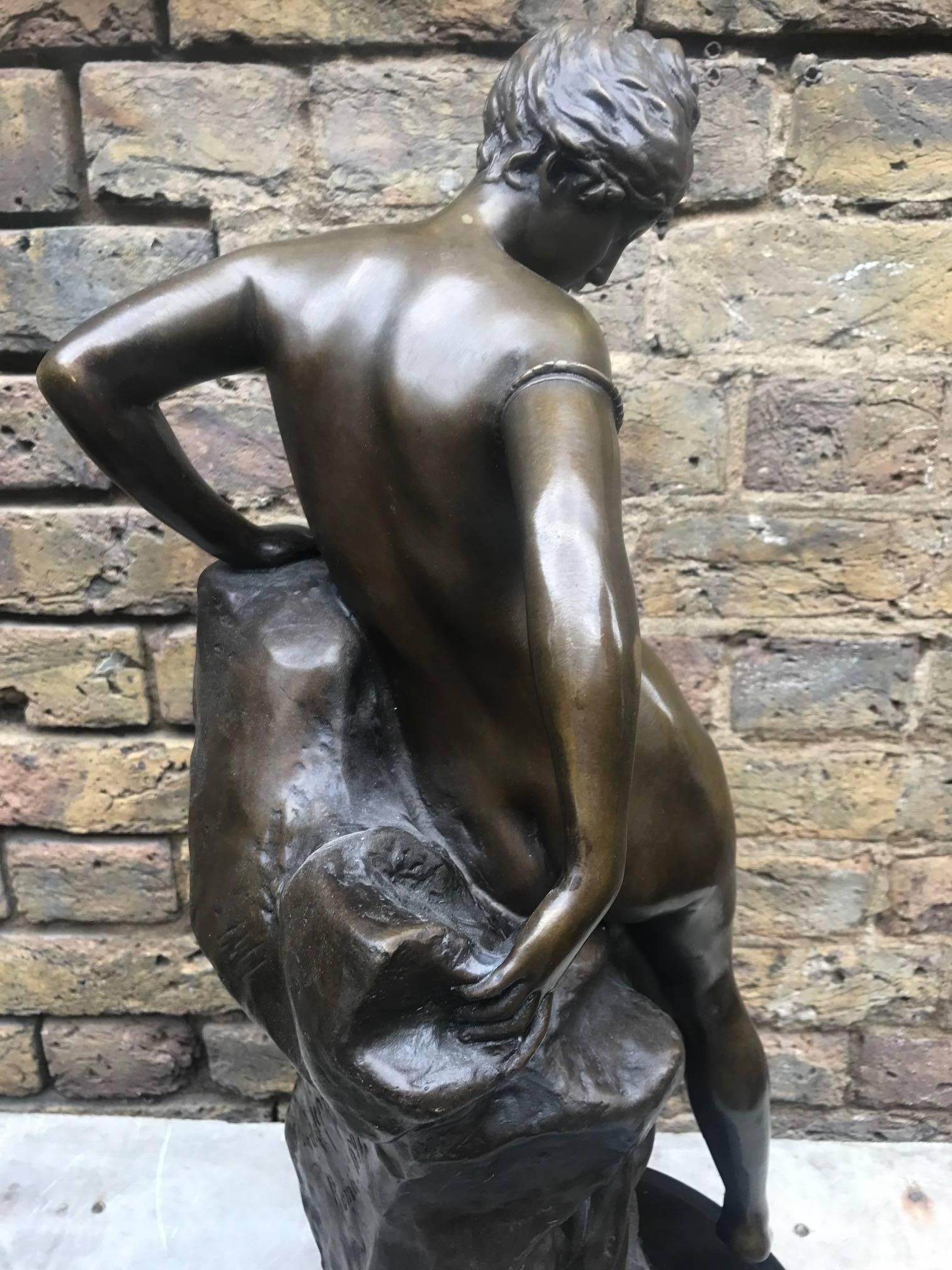 Cast Semi Nude 19th Century Bronze Statue of a Woman