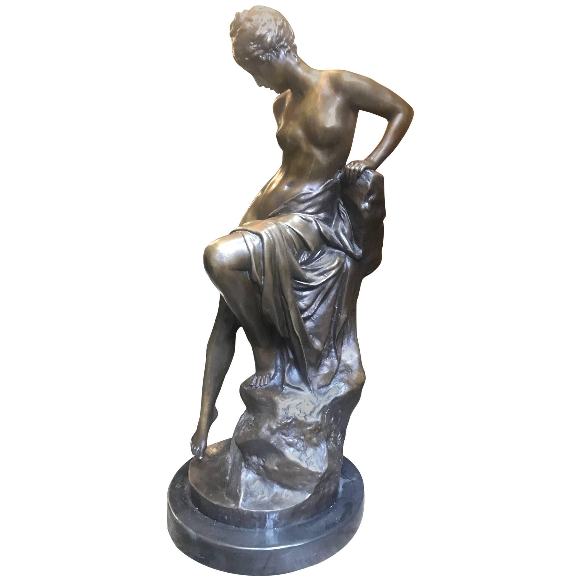 Semi Nude 19th Century Bronze Statue of a Woman