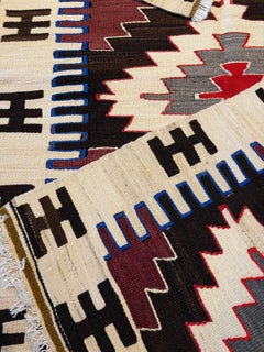 Semi Old Vintage Handwoven Wool Mut Kilim Central Anatolian Rug Turkish Carpet