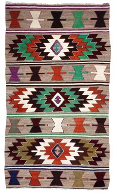 Semi Old Vintage Handwoven Wool Mut Kilim Central Anatolian Rug Turkish Carpet