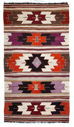 Semi Old Vintage Handwoven Wool Mut Kilim Central Anatolian Rug Turkish Carpet