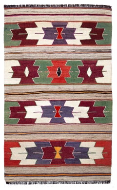 Semi Old Vintage Handwoven Wool Mut Kilim Central Anatolian Rug Turkish Carpet