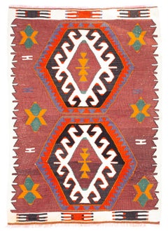 Tappeto turco semi antico Vintage tessuto a mano in lana Rug & Kilim dell'Anatolia centrale