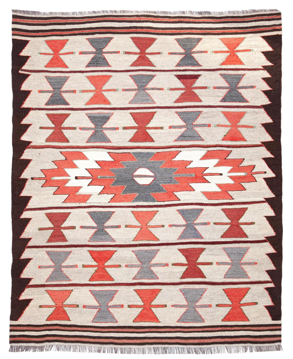 This is a South Anatolian Vintage / Semi-old Handwoven Kilim from the town of Mut in Mersin Province, located in the Mediterranean region of Anatolia, Turkey. These kilims are renowned for their intricate Navajo -like designs, vibrant colors, and