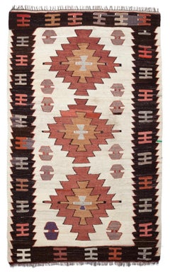 Semi Old Vintage Alfombra Tejida a Mano de Lana Mut Kilim Anatolia Central Alfombra Turca