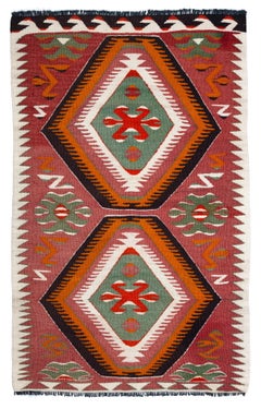 Semi Old Vintage Handwoven Wool Mut Kilim Central Anatolian Rug Turkish Carpet