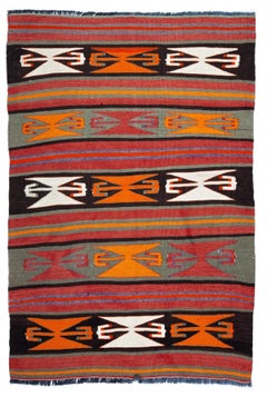 Semi Old Vintage Handwoven Wool Mut Kilim Central Anatolian Rug Turkish Carpet