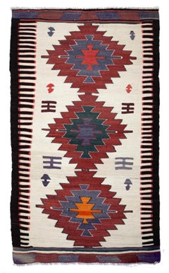 Semi Old Vintage Handwoven Wool Mut Kilim Central Anatolian Rug Turkish Carpet
