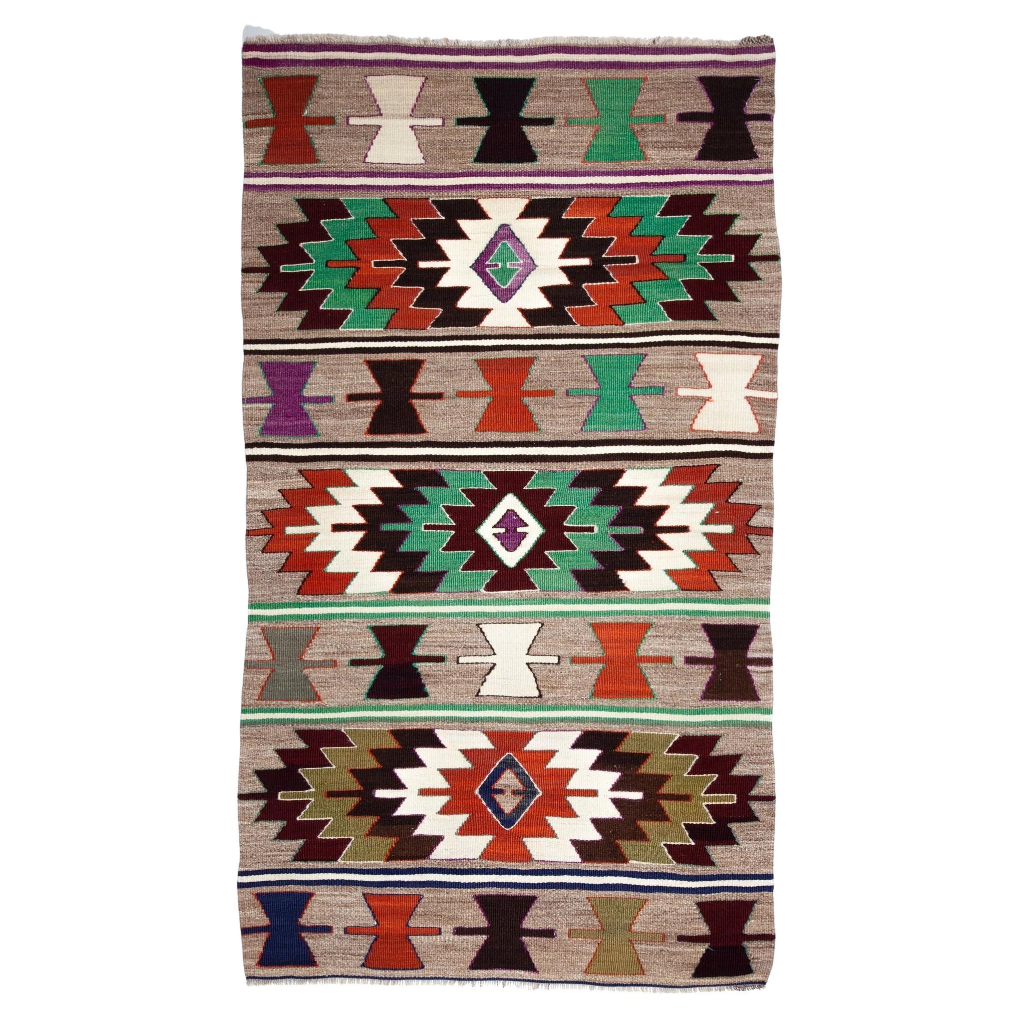 Tappeto turco semi antico Vintage tessuto a mano in lana Rug & Kilim dell'Anatolia centrale
