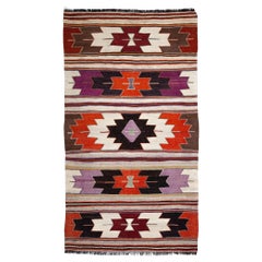 Semi Old Vintage Handwoven Wool Mut Kilim Central Anatolian Rug Turkish Carpet