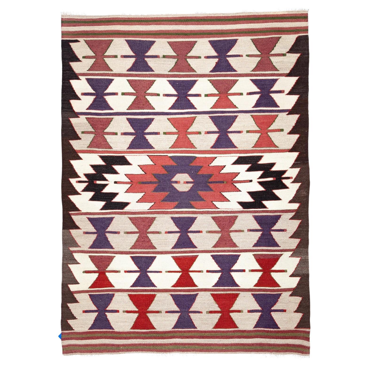 Semi Old Vintage Alfombra Tejida a Mano de Lana Mut Kilim Anatolia Central Alfombra Turca en venta