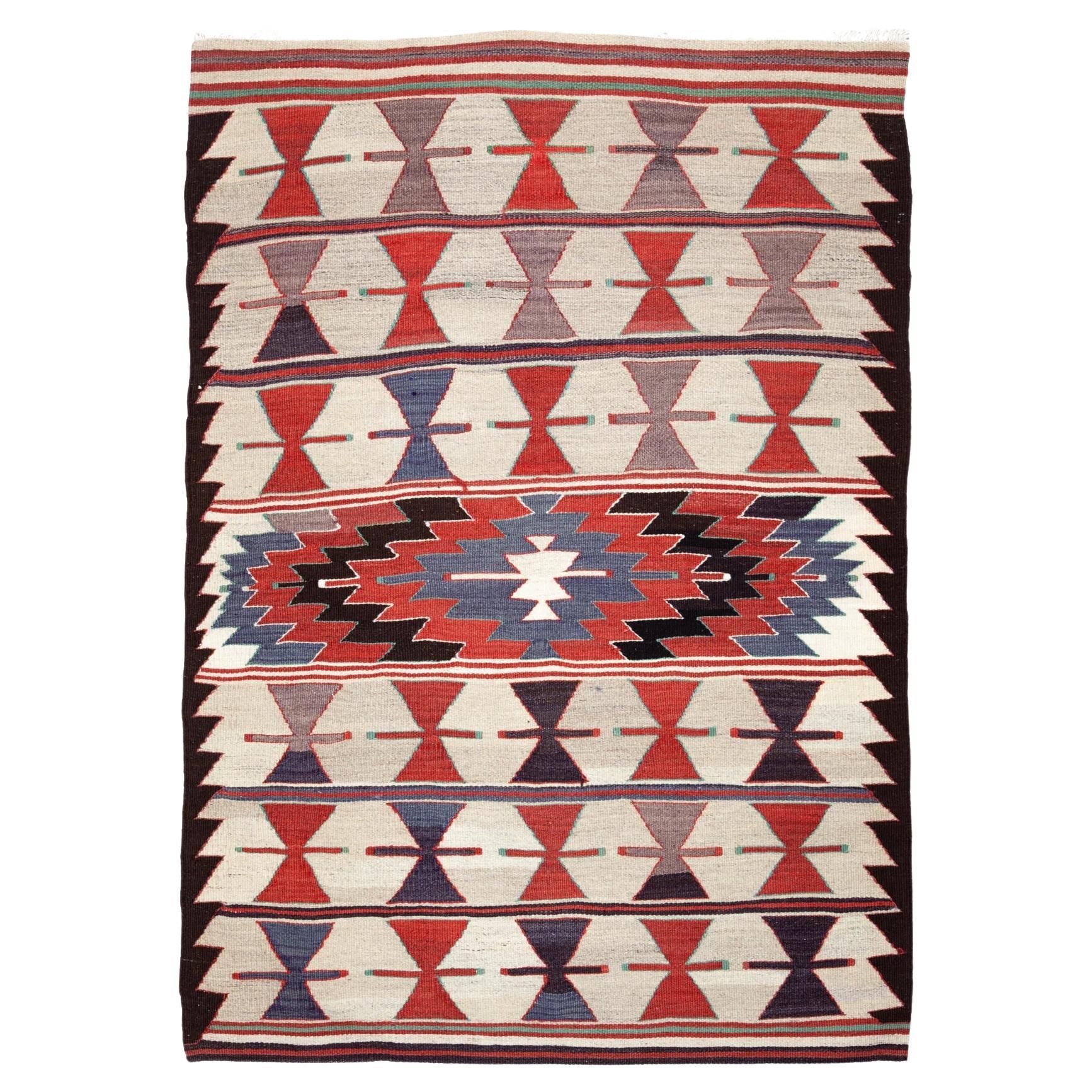 Semi Old Vintage Alfombra Tejida a Mano de Lana Mut Kilim Anatolia Central Alfombra Turca