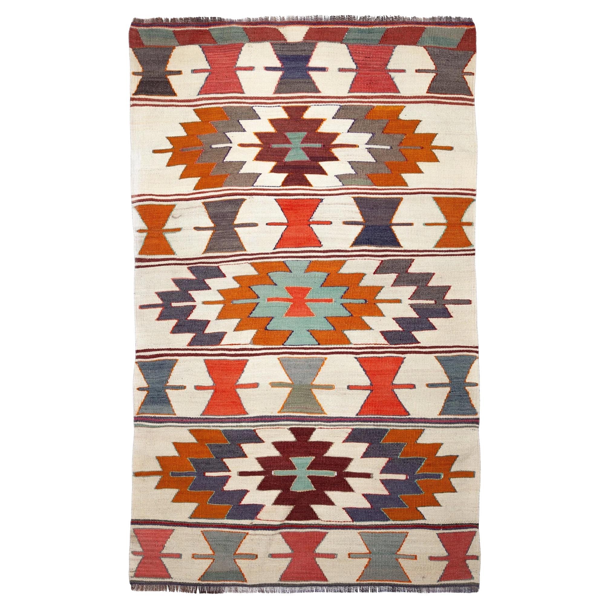 Semi Old Vintage Alfombra Tejida a Mano de Lana Mut Kilim Anatolia Central Alfombra Turca