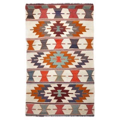 Semi Old Vintage Alfombra Tejida a Mano de Lana Mut Kilim Anatolia Central Alfombra Turca