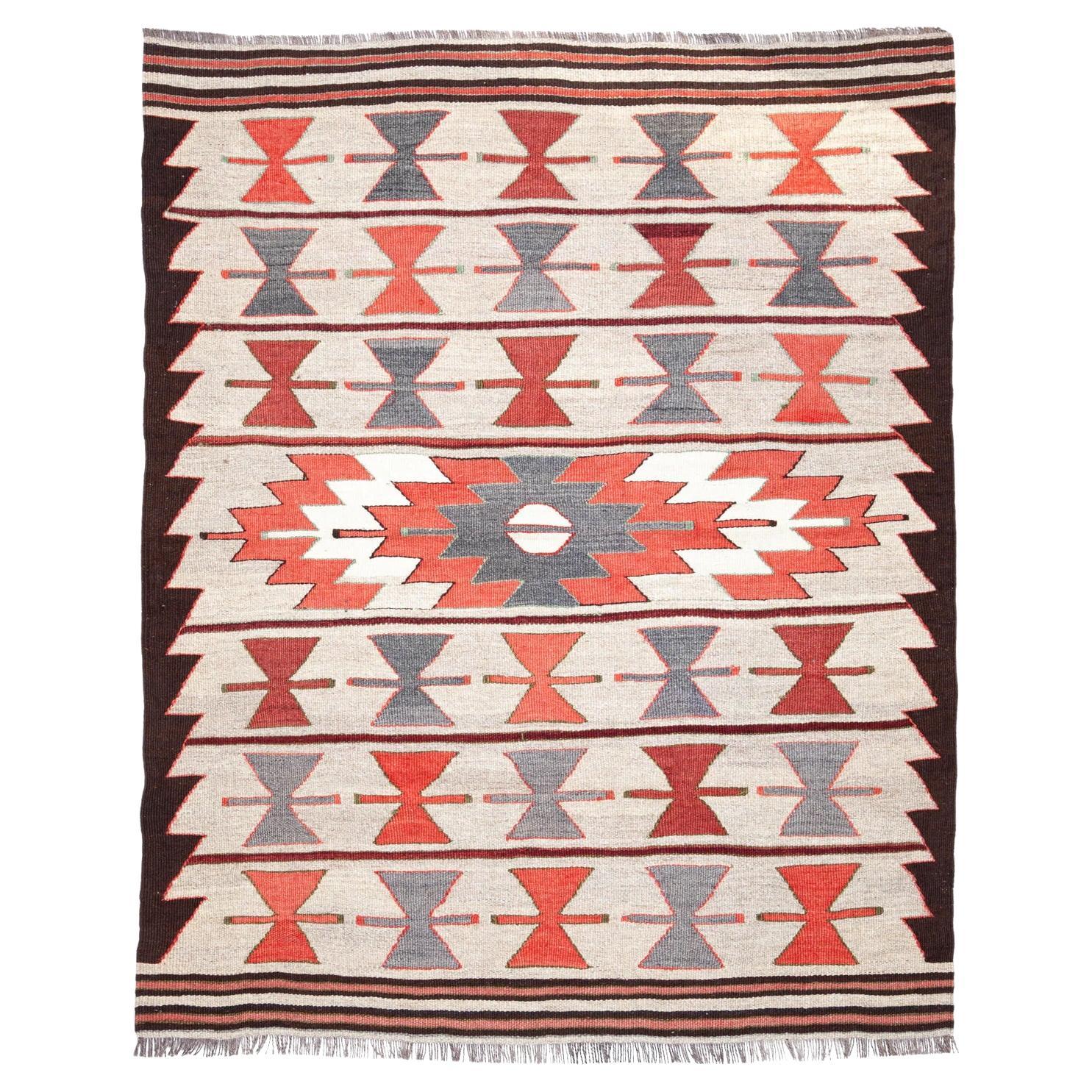 Semi Old Vintage Alfombra Tejida a Mano de Lana Mut Kilim Anatolia Central Alfombra Turca