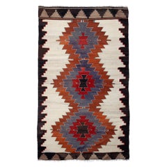 Semi Old Vintage Handwoven Wool Mut Kilim Central Anatolian Rug Turkish Carpet