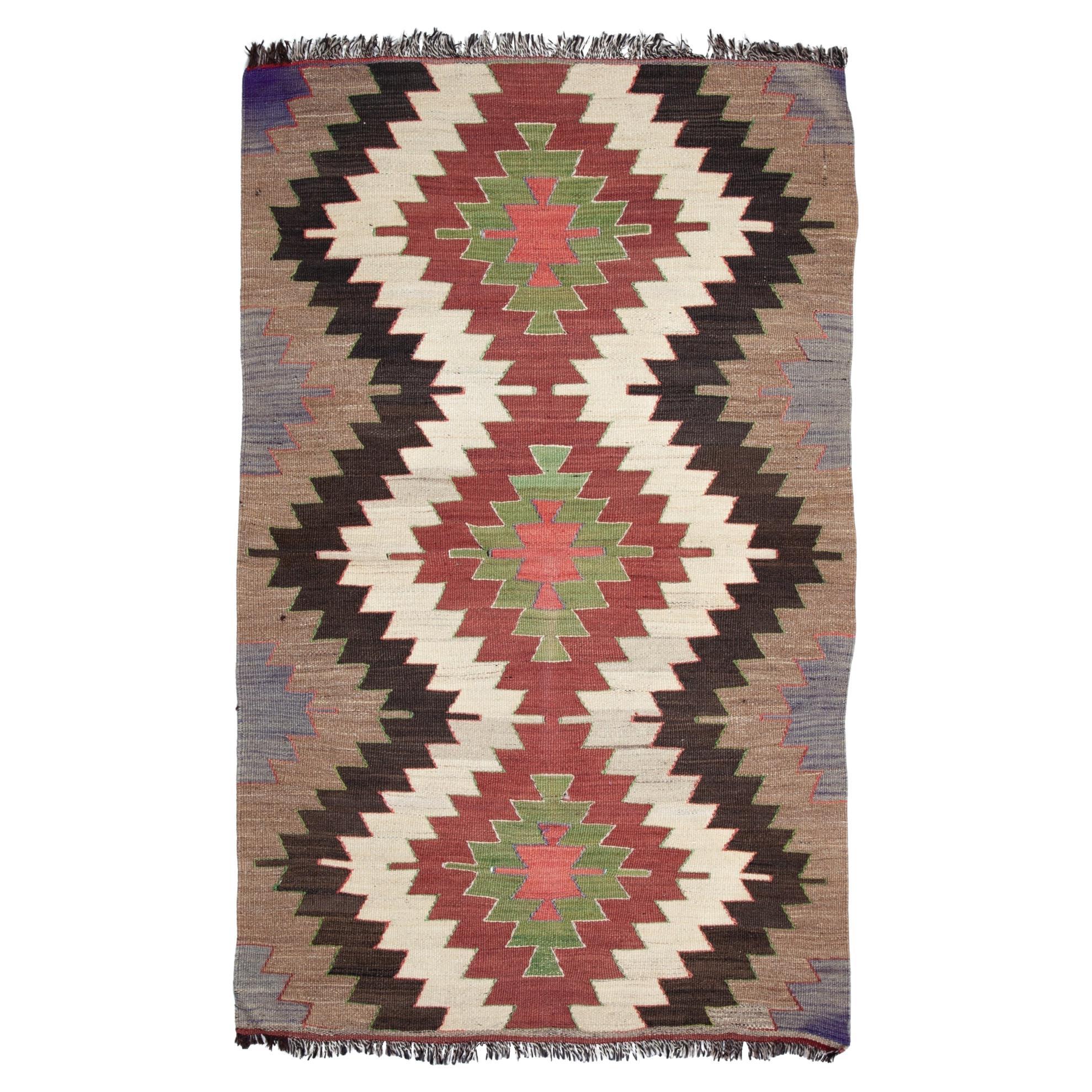Semi Old Vintage Alfombra Tejida a Mano de Lana Mut Kilim Anatolia Central Alfombra Turca