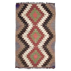 Semi Old Vintage Handwoven Wool Mut Kilim Central Anatolian Rug Turkish Carpet