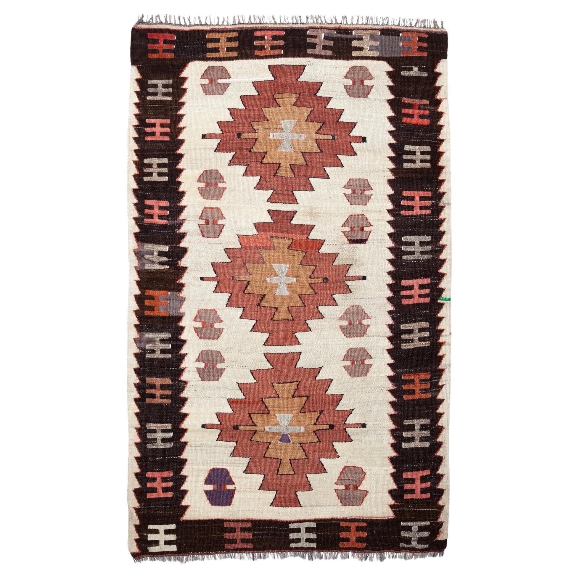 Semi Old Vintage Alfombra Tejida a Mano de Lana Mut Kilim Anatolia Central Alfombra Turca