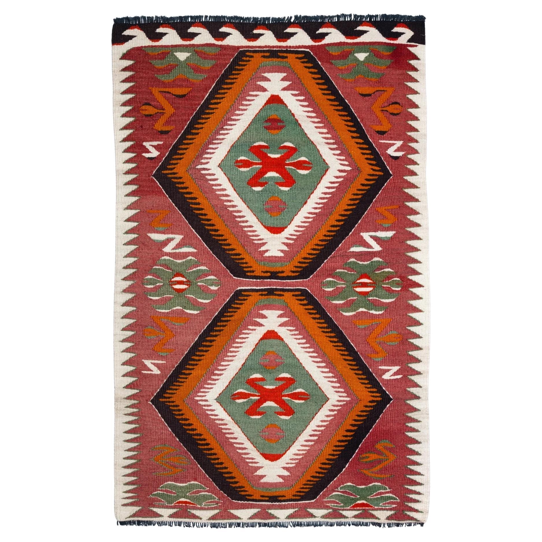 Tappeto turco semi antico Vintage tessuto a mano in lana Rug & Kilim dell'Anatolia centrale