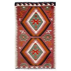 Tappeto turco semi antico Vintage tessuto a mano in lana Rug & Kilim dell'Anatolia centrale