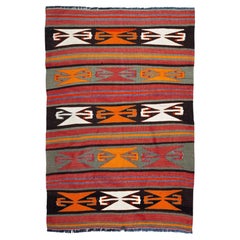 Semi Old Vintage Handwoven Wool Mut Kilim Central Anatolian Rug Turkish Carpet