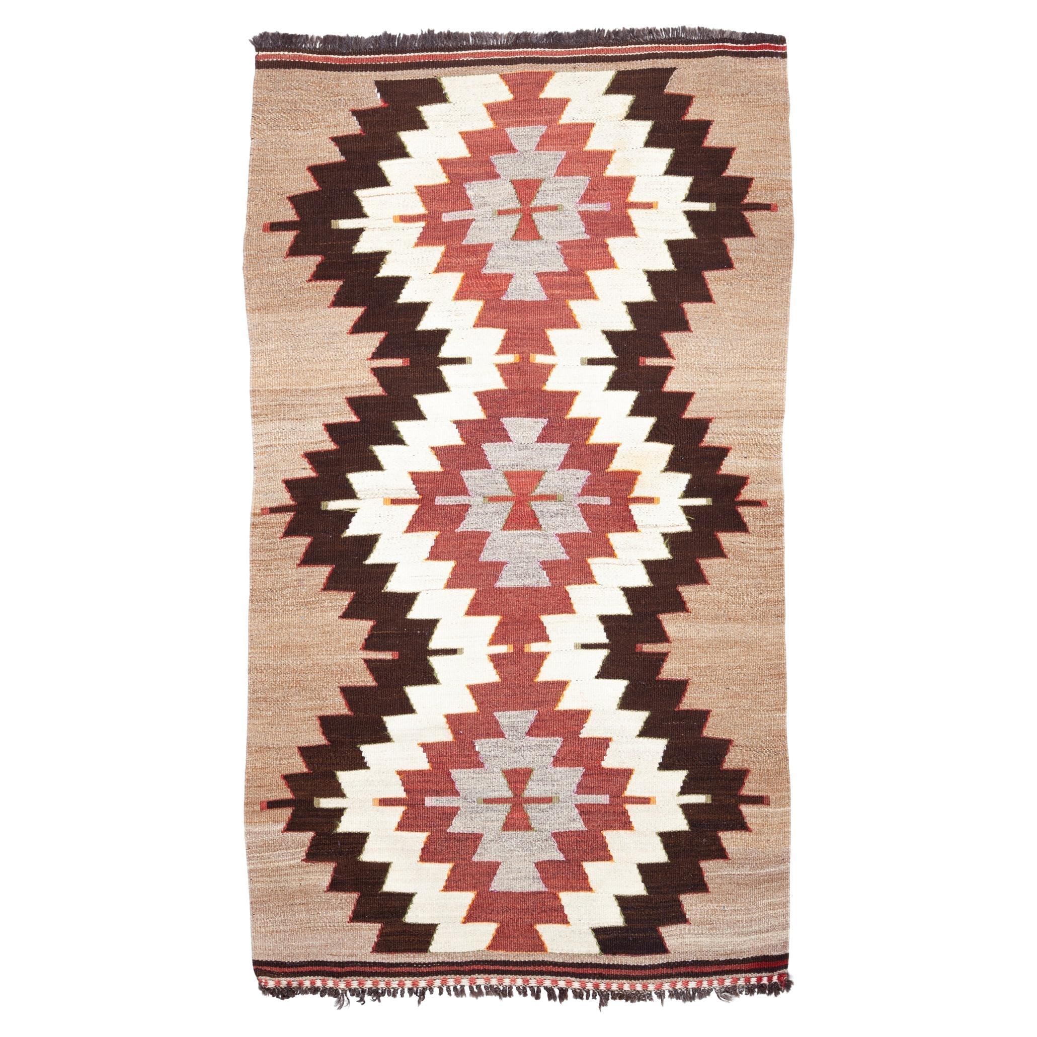 Semi Old Vintage Alfombra Tejida a Mano de Lana Mut Kilim Anatolia Central Alfombra Turca