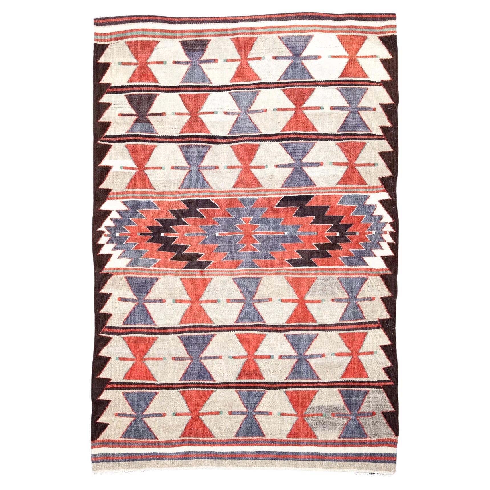 Semi Old Vintage Alfombra Tejida a Mano de Lana Mut Kilim Anatolia Central Alfombra Turca