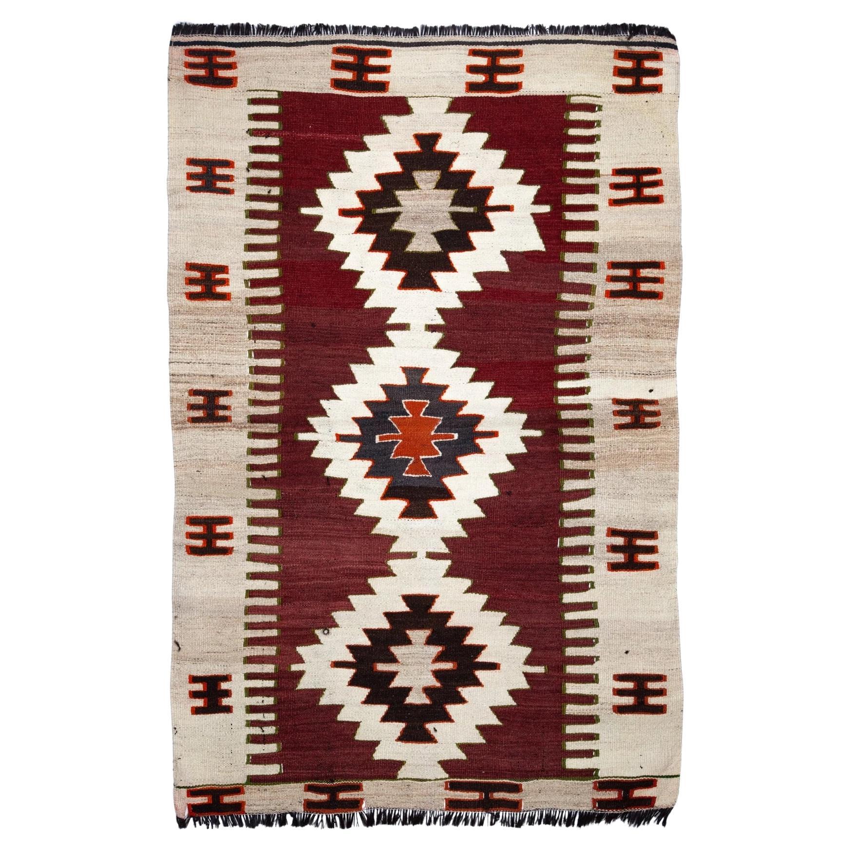 Semi Old Vintage Alfombra Tejida a Mano de Lana Mut Kilim Anatolia Central Alfombra Turca
