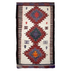 Semi Old Vintage Handwoven Wool Mut Kilim Central Anatolian Rug Turkish Carpet